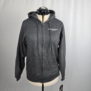 Pacific & Co Graphic Zip Up Hoodie Women's S Charcoal Lake Michigan Unsalted NWT